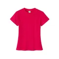 Camiseta entallada de algodón rosa fucsia con cuello redondo y manga corta para mujer - S / Tops / Rosa rojo
