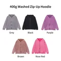 Selection of 400g vintage washed zip-up hoodies in various retro colors for men - S / Tops / Gray (Zip-up Style)