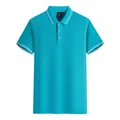 Polo élégant en coton mercerisé turquoise avec liserés blancs au col et aux manches - S / Hauts / Bleu Paon