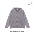 Vintage gray 400g heavy washed cotton zip-up hoodie featuring an oversized fit for men - S / Tops / Gray