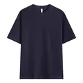 Premium 240g heavy cotton loose fit drop shoulder crew neck t-shirt in dark navy blue - S / Tops / Navy Blue