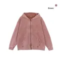 Heavyweight 400g vintage washed brown zip-up hoodie with oversized fit and pockets - S / Tops / Brown