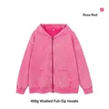 Premium rose red 400g vintage washed distressed zip-up hooded sweatshirt for men - S (US size - runs large) / Tops / Rose Red