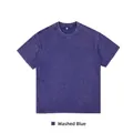 Vintage washed blue 230g cotton T-shirt with loose fit and dropped shoulders - S / Tops / Distressed Blue