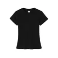Camiseta negra de algodón para mujer, cuello redondo, corte ajustado, manga corta - S / Tops / Negro