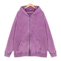 Premium vintage purple acid wash zip-up hoodie in heavy 400g cotton fabric for men - S (US size - runs large) / Tops / Purple