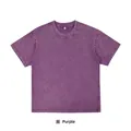 Vintage washed purple cotton T-shirt with oversized drop shoulder and retro dye texture - S / Tops / Distressed Purple