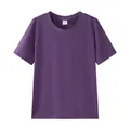 Classic purple cotton short sleeve crew neck T-shirt with ribbed collar detail - 100 / Tops / Grape Purple