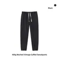 Premium 400g heavyweight washed vintage joggers in black with elasticated cuffs - S (US size - runs large) / Bottoms / Black