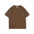 Maglietta marrone oversize in cotone 260g con scollo rotondo e spalle scese moderne - S / Tops / caffè