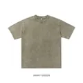 Army green vintage washed 250g heavy weight cotton oversized short sleeve t-shirt - S / Tops / Washed Army Green