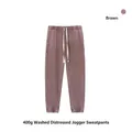 Premium 400g heavy weight vintage brown acid-washed joggers with drawstring waist - S / Bottoms / Brown