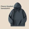 Minimalist dark grey 420G heavyweight fleece hoodie with soft silver fox velvet lining - S / Tops / Haze Blue