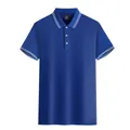 Polo bleu en coton mercerisé avec rayures contrastées blanches au col. - S / Hauts / Bleu Royal