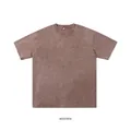 Vintage brown acid wash 250G heavy cotton short sleeve T-shirt with a distressed finish - S / Tops / Washed Brown