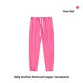 High quality 400g vintage washed rose red cuffed sweatpants for men with drawstring waist - S / Bottoms / Rose Red