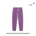 Vintage purple 400g heavyweight washed distressed cuffed jogger pants with drawstring - S (US Size Runs Large) / Bottoms / Purple