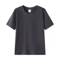 Premium charcoal grey 220G pure cotton crew neck short-sleeve T-shirt for adults and kids - 100 / Tops / Dark Gray