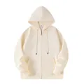 Solid cream 320G heavy fabric loose zip-up hoodie featuring drawstring hood and pockets - S / Tops / Zipper Style / Beige Apricot