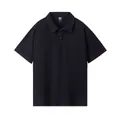 Heavyweight black pure cotton short sleeve polo shirt with neck label in size XL - S / Tops / Black