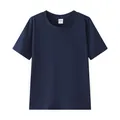 Classic navy blue 220G pure cotton crew neck T-shirt with ribbed collar detail - 100 / Tops / Navy Blue