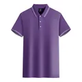 Polo en coton mercerisé violet haut de gamme avec col élégant à rayures blanches fines - S / Hauts / Violet