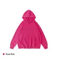 Vintage washed rose red hoodie with front kangaroo pocket and distressed texture - S / Tops / Rose Red