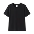 Classic black pure cotton crew neck short sleeve T-shirt for adults and children - 100 / Tops / Black