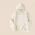 Cream white 420G thick silver fox fleece unisex hoodie featuring dropped shoulder design - S / Tops / Light Beige