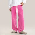 Oversized vintage washed pink sweatpants with white drawstring in 400G heavy fabric - S / Bottoms / Rose Red