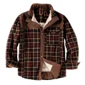 Classic men's plaid long-sleeved shirt jacket with warm fleece lining and corduroy collar - S / Tops / Coffee