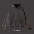 Premium 450G heavyweight washed pure cotton vintage oversized hoodie in batik black - S / Tops / Black