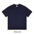 Loose fit 230g pure cotton dropped shoulder short sleeve T-shirt in solid navy blue - S / Tops / Navy Blue