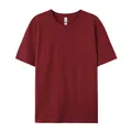 Unisex pure cotton crew neck short sleeve T-shirt in deep burgundy color - XS / Tops / Burgundy