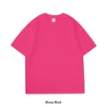 Heavyweight 260g combed cotton rose red drop-shoulder short sleeve T-shirt for men - S / Tops / Rose Red