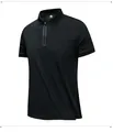 Detailed view of black men's ice silk polo shirt with a modern zipper collar design - M / Tops / Black