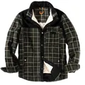 Men's plaid long-sleeve shirt jacket with warm fleece lining and corduroy detail - S / Tops / Army Green