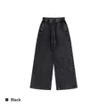 Vintage washed black wide-leg joggers with elastic waist and drawstring detail - S / Bottoms / Black