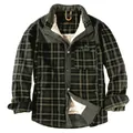 Men's European size plaid flannel shirt jacket with warm white fleece lining and long sleeves - S / Tops / Dark Army Green