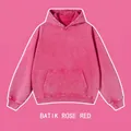 Premium heavyweight 450g cotton vintage washed hoodie in striking batik rose red - S / Tops / Rose Red