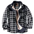 Men's warm plaid long sleeve shirt jacket with thick fleece lining in black and white. - S / Tops / Gray