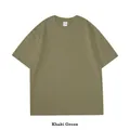 Premium heavyweight khaki green cotton drop shoulder short sleeve t-shirt for men - S / Tops / Khaki Green