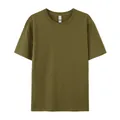 European size pure cotton olive green crew neck short sleeve T-shirt for men and women - XS / Tops / Olive Green
