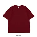 Heavyweight wine red 100% cotton drop-shoulder short-sleeved t-shirt for men SKU view - S / Tops / Burgundy
