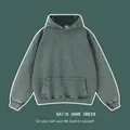 Heavyweight 450g washed cotton vintage hoodie streetwear style in batik dark green - S / Tops / Deep Forest Green