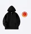 Men's and women's 420G thickened fleece-lined black zip-up hoodie for winter warmth - S / Tops / Black