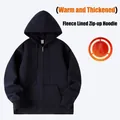 Solid black unisex zip-up hoodie featuring thickened fleece lining for superior winter warmth - S / Tops / Navy Blue