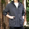 Men's lightweight windproof outdoor leisure jacket with detachable hood in dark grey - M / Tops / Dark Gray