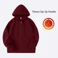 Heavyweight wine red fleece-lined zip-up hoodie with drop shoulders and a relaxed unisex fit - S / Tops / Burgundy