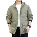 Men's lightweight windproof outdoor jacket in khaki with detachable hood and zip pockets - M / Tops / Khaki